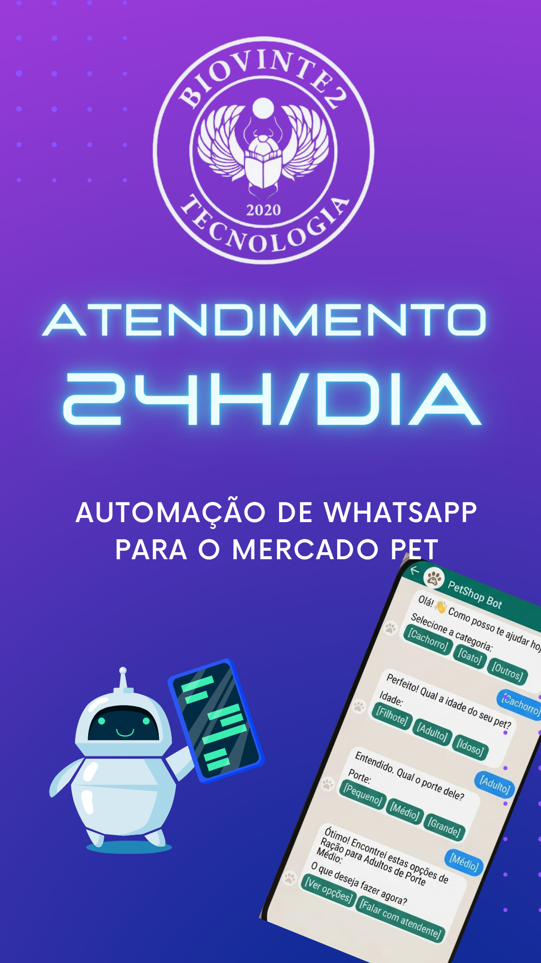 Automação de Whatsapp para o mercado pet - atendimento 24 horas por dia